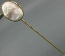 ANTIQUE 14KT YELLOW GOLD CLASSIC HANDCRAFTED LIGHT PINK CAMEO LAPEL PIN #20636