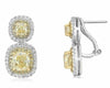LARGE 3.99CT WHITE & FANCY YELLOW DIAMOND 18KT 2 TONE GOLD HALO HANGING EARRINGS