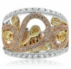 WIDE 1.47CT WHITE PINK FANCY YELLOW DIAMOND 18KT TRI COLOR GOLD ANNIVERSARY RING
