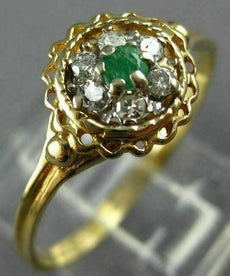 ANTIQUE .20CT DIAMOND & EMERALD 14KT TWO TONE GOLD 3D FILIGREE WOVEN RING #21422