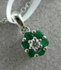 ESTATE SMALL .22CT DIAMOND & AAA EMERALD 14KT WHITE GOLD FLOWER FLOATING PENDANT