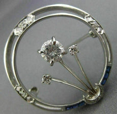 ANTIQUE LARGE 1.5CT OLD MINE DIAMOND & AAA SAPPHIRE 14K WHITE GOLD FLOWER BROOCH