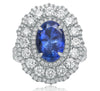 ESTATE LARGE 5.98CT DIAMOND & AAA SAPPHIRE 18K WHITE GOLD FLOWER COCKTAIL RING