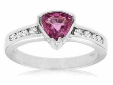 1.11CT DIAMOND & AAA PINK SAPPHIRE 14KT WHITE GOLD 3D SEMI BEZEL ENGAGEMENT RING