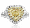 LARGE 2.51CT WHITE & FANCY YELLOW DIAMOND 18KT 2 TONE GOLD HEART ENGAGEMENT RING