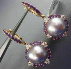 LARGE 1.84CT DIAMOND & AAA RHODOLITE TAHITIAN PINK PEARL 18KT ROSE GOLD EARRINGS