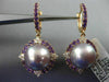 LARGE 1.84CT DIAMOND & AAA RHODOLITE TAHITIAN PINK PEARL 18KT ROSE GOLD EARRINGS