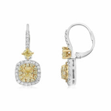 2.03CT WHITE & FANCY YELLOW DIAMOND 18K 2 TONE GOLD LEVERBACK HANGING EARRINGS