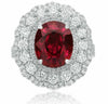 GIA LARGE 5.53CT DIAMOND & AAA RUBY 18KT WHITE GOLD 3D OVAL FLOWER COCKTAIL RING