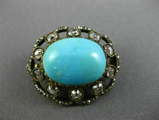 ANTIQUE 4.0CT ROSE CUT DIAMOND & TURQUOISE 14KT YELLOW GOLD SILVER PIN PENDANT