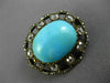 ANTIQUE 4.0CT ROSE CUT DIAMOND & TURQUOISE 14KT YELLOW GOLD SILVER PIN PENDANT