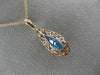 LARGE 3.12CT DIAMOND & AAA BLUE TOPAZ 14KT ROSE GOLD TEAR DROP FILIGREE PENDANT