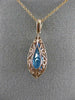 LARGE 3.12CT DIAMOND & AAA BLUE TOPAZ 14KT ROSE GOLD TEAR DROP FILIGREE PENDANT