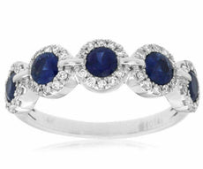 1.27CT DIAMOND & AAA SAPPHIRE 14K WHITE GOLD 3D FIVE STONE HALO ANNIVERSARY RING