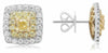 LARGE 1.02CT WHITE & FANCY YELLOW DIAMOND 18K 2 TONE GOLD 3D HALO STUD EARRINGS
