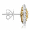 LARGE 1.02CT WHITE & FANCY YELLOW DIAMOND 18K 2 TONE GOLD 3D HALO STUD EARRINGS