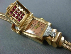ANTIQUE BULOVA 2.55CT OLD MINE DIAMOND & AAA RUBY 14KT ROSE GOLD WATCH BRACELET