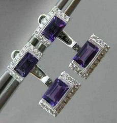 1.75CT DIAMOND & AAA AMETHYST 14KT WHITE GOLD MILGRAIN ILLUSION HANGING EARRINGS