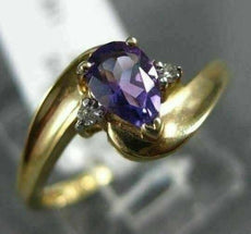0.52CT DIAMOND & AAA PEAR SHAPE AMETHYST 14KT YELLOW GOLD 3D 3 STONE PROMISE RING