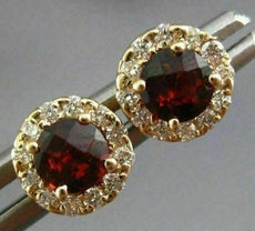 ESTATE .68CT DIAMOND & AAA GARNET 14KT YELLOW GOLD ROUND HALO STUD EARRINGS