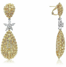 LARGE 27.22CT WHITE & FANCY YELLOW DIAMOND 18K TWO TONE GOLD 3D HANGING EARRINGS