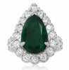 GIA CERTIFIED 9.10CT DIAMOND & AAA EMERALD PLATINUM PEAR SHAPE ENGAGEMENT RING