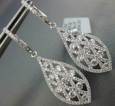 1.80CT DIAMOND 18KT WHITE GOLD TEAR DROP FILIGREE CRISS CROSS HANGING EARRINGS