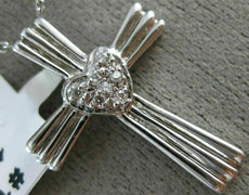 ANTIQUE .10CT DIAMOND 14KT WHITE GOLD 3D CLASSIC PAVE HEART CROSS PENDANT #16637