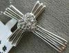 ANTIQUE .10CT DIAMOND 14KT WHITE GOLD 3D CLASSIC PAVE HEART CROSS PENDANT #16637