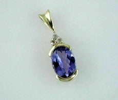 1.33CT DIAMOND & AAA TANZANITE 14KT YELLOW GOLD 3D SEMI BEZEL FLOATING PENDANT