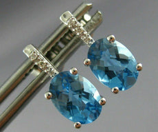 ESTATE 2.02CT DIAMOND & AAA BLUE TOPAZ 14KT WHITE GOLD 3D OVAL HANGING EARRINGS
