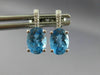 ESTATE 2.02CT DIAMOND & AAA BLUE TOPAZ 14KT WHITE GOLD 3D OVAL HANGING EARRINGS
