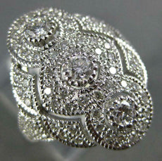 ANTIQUE WIDE .42CT DIAMOND 14KT WHITE GOLD 3D 3 STONE HALO FILIGREE RING #1330