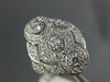 ANTIQUE WIDE .42CT DIAMOND 14KT WHITE GOLD 3D 3 STONE HALO FILIGREE RING #1330