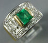 ANTIQUE WIDE 1.25CT DIAMOND & AAA EMERALD 14KT 2 TONE GOLD ENGAGEMENT RING #2008