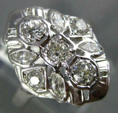 ANTIQUE WIDE .78CT DIAMOND 14KT WHITE GOLD ROUND & MARQUISE FILIGREE RING #565