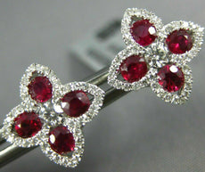 ESTATE 2.19CT DIAMOND & AAA RUBY 18KT WHITE GOLD 3D FLOWER CLASSIC STUD EARRINGS