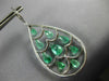 LARGE 9.11CT DIAMONDS & AAA EMERALD 18K WHITE GOLD 3D TEAR DROP HANGING EARRINGS