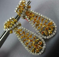 LARGE 10.30CT WHITE & FANCY YELLOW DIAMOND 18KT GOLD TEAR DROP HANGING EARRINGS