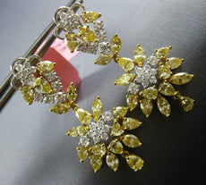 ESTATE LARGE 9.1CT WHITE & FANCY YELLOW DIAMOND 18K GOLD FLOWER HANGING EARRINGS