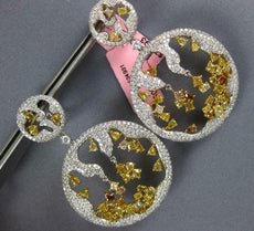 LARGE 12.15CT WHITE & FANCY YELLOW DIAMOND 18KT GOLD 3D GLOBE HANGING EARRINGS
