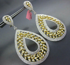 ESTATE EXTRA LARGE 27.5CT WHITE & FANCY YELLOW DIAMOND 18K GOLD HANGING EARRINGS