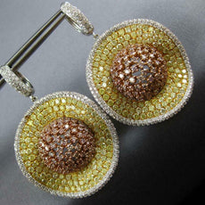 LARGE 14.06CT WHITE FANCY YELLOW & PINK DIAMOND 18KT GOLD FUN HANGING EARRINGS