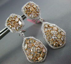 LARGE 7.54CT WHITE & MULTI COLOR DIAMOND 18KT WHITE & ROSE GOLD HANGING EARRINGS