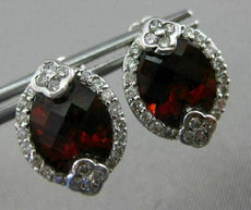 ESTATE LARGE 6.80CT DIAMOND & GARNET 14K WHITE GOLD FLOWER POST HANGING EARRINGS