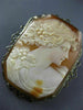 ANTIQUE LARGE 14KT WHITE GOLD FILIGREE LADY SHELL CAMEO PENDANT & BROOCH #20139