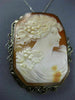 ANTIQUE LARGE 14KT WHITE GOLD FILIGREE LADY SHELL CAMEO PENDANT & BROOCH #20139