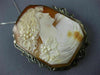 ANTIQUE LARGE 14KT WHITE GOLD FILIGREE LADY SHELL CAMEO PENDANT & BROOCH #20139
