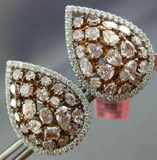 6.01CT WHITE & FANCY PINK DIAMOND 18K WHITE & ROSE GOLD 3D CLUSTER PEAR EARRINGS