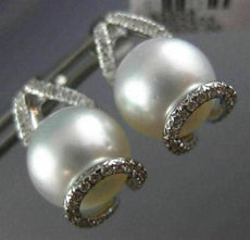 LARGE .40CT DIAMOND & AAA SOUTH SEA PEARL 18K WHITE GOLD TEAR DROP STUD EARRINGS